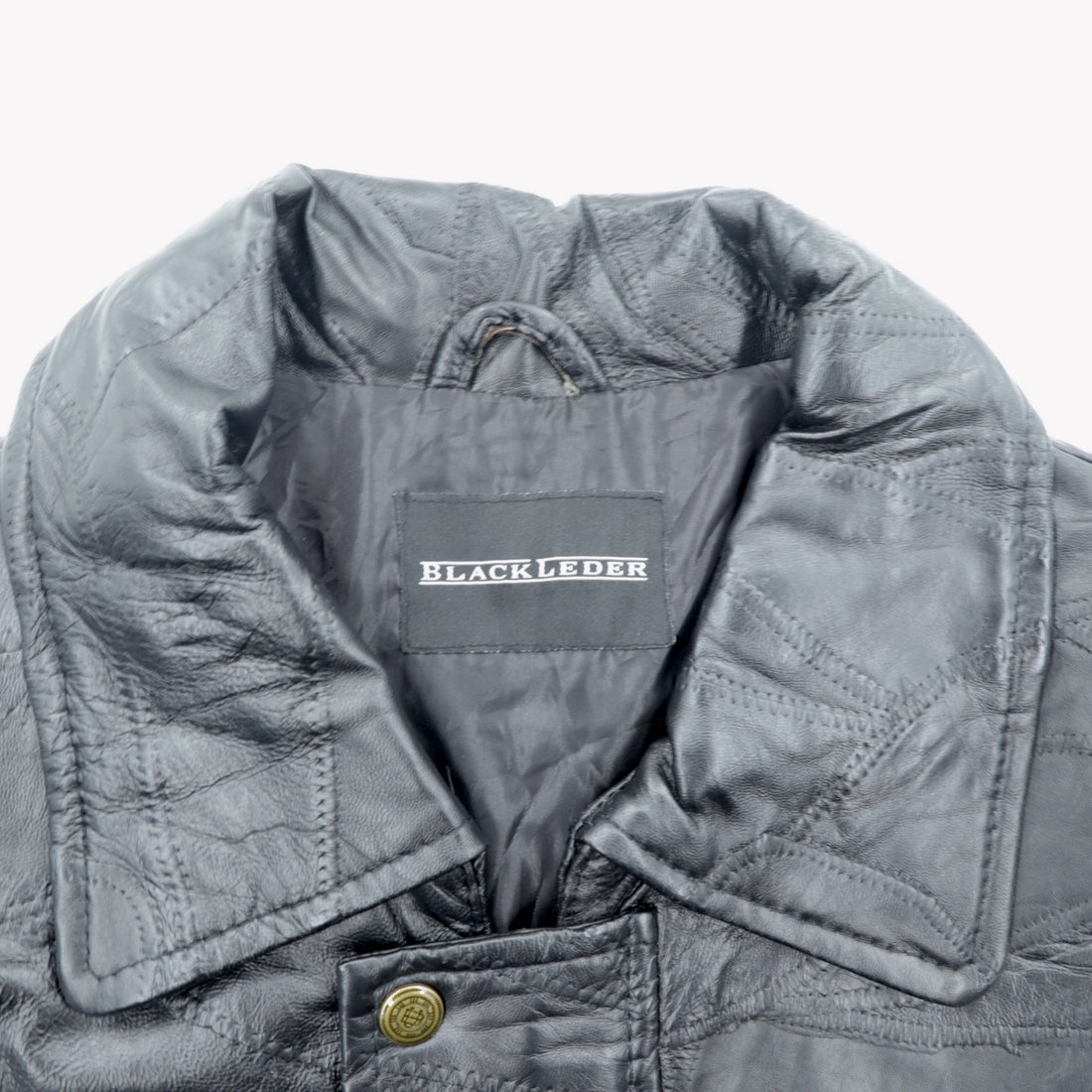 BLACK LEDER ラムレザー ツギハギ パッチワーク ハーフコート L ブラック 比翼 ジップアップ