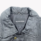 BLACK LEDER ラムレザー ツギハギ パッチワーク ハーフコート L ブラック 比翼 ジップアップ