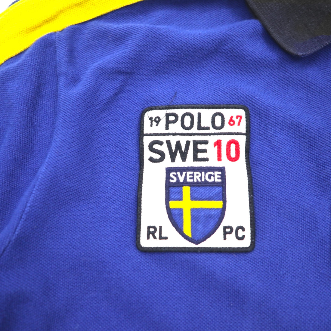 Polo by Ralph Lauren 90s SWEDEN Big Pony Embroidered Polo Shirt L Blue Cotton Pique Numbering CUSTOM FIT