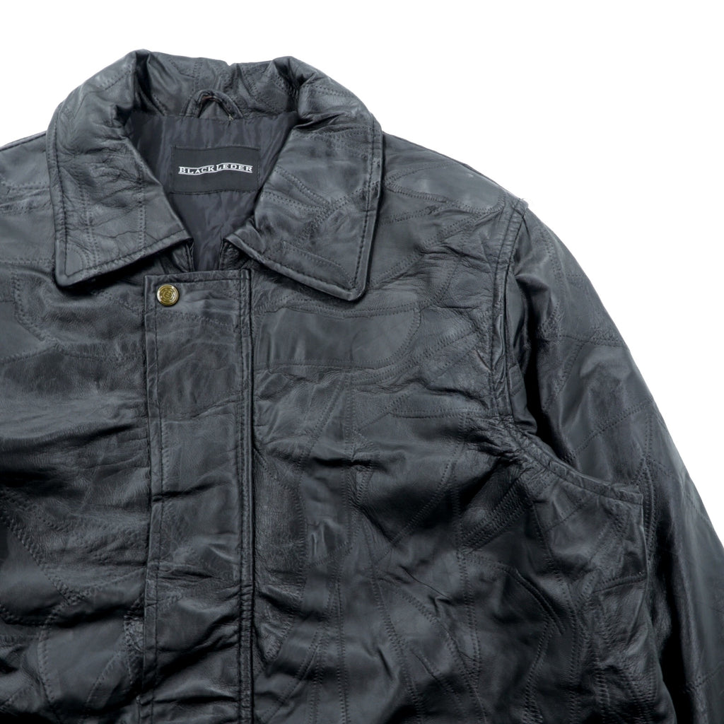 BLACK LEDER ラムレザー ツギハギ パッチワーク ハーフコート L ブラック 比翼 ジップアップ