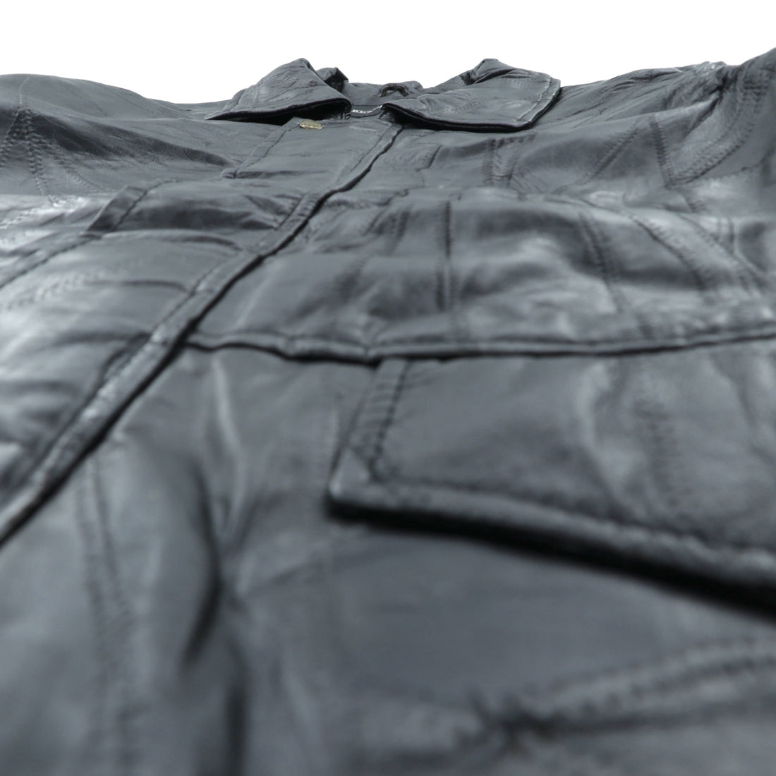 BLACK LEDER ラムレザー ツギハギ パッチワーク ハーフコート L ブラック 比翼 ジップアップ