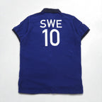 Polo by Ralph Lauren 90s SWEDEN Big Pony Embroidered Polo Shirt L Blue Cotton Pique Numbering CUSTOM FIT