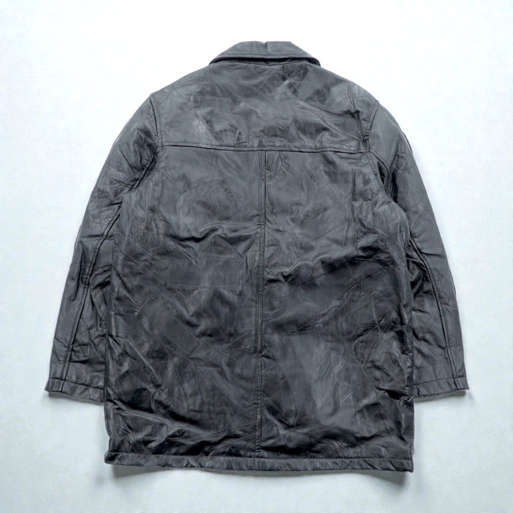 BLACK LEDER ラムレザー ツギハギ パッチワーク ハーフコート L ブラック 比翼 ジップアップ