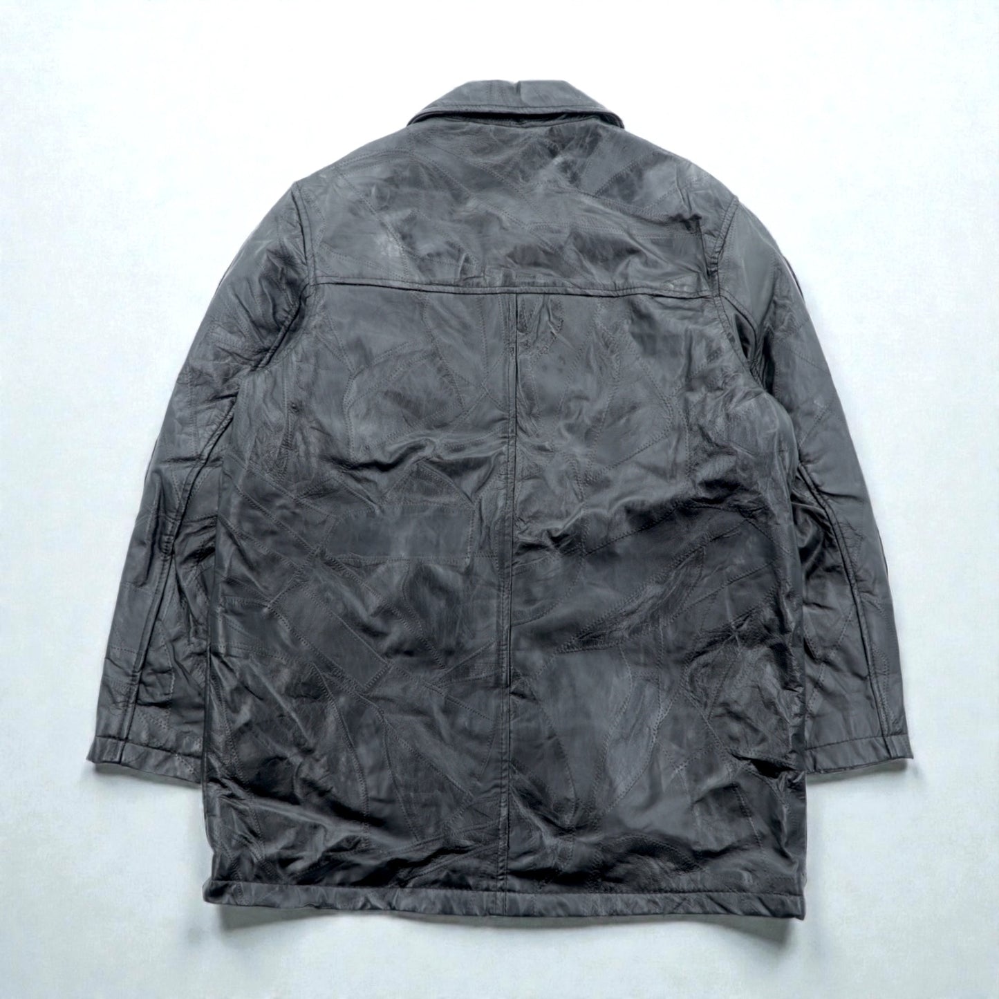 BLACK LEDER ラムレザー ツギハギ パッチワーク ハーフコート L ブラック 比翼 ジップアップ