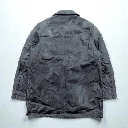 BLACK LEDER ラムレザー ツギハギ パッチワーク ハーフコート L ブラック 比翼 ジップアップ