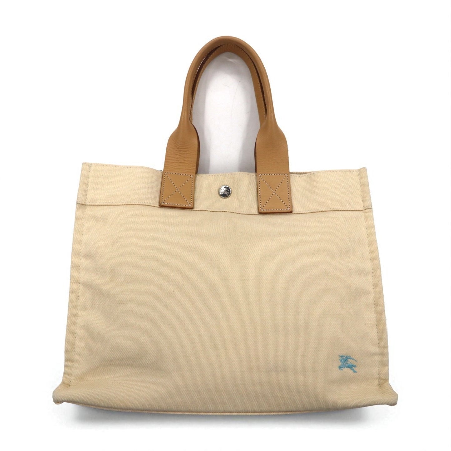 BURBERRY BLUE LABEL レザーハンドル キャンバス トートバッグ クリーム 牛革 日本製