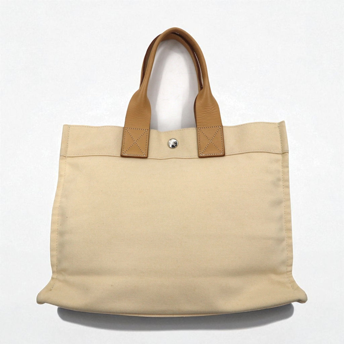 BURBERRY BLUE LABEL Leather Handle Canvas Tote Bag Cream Cowhide Leather Made in Japan