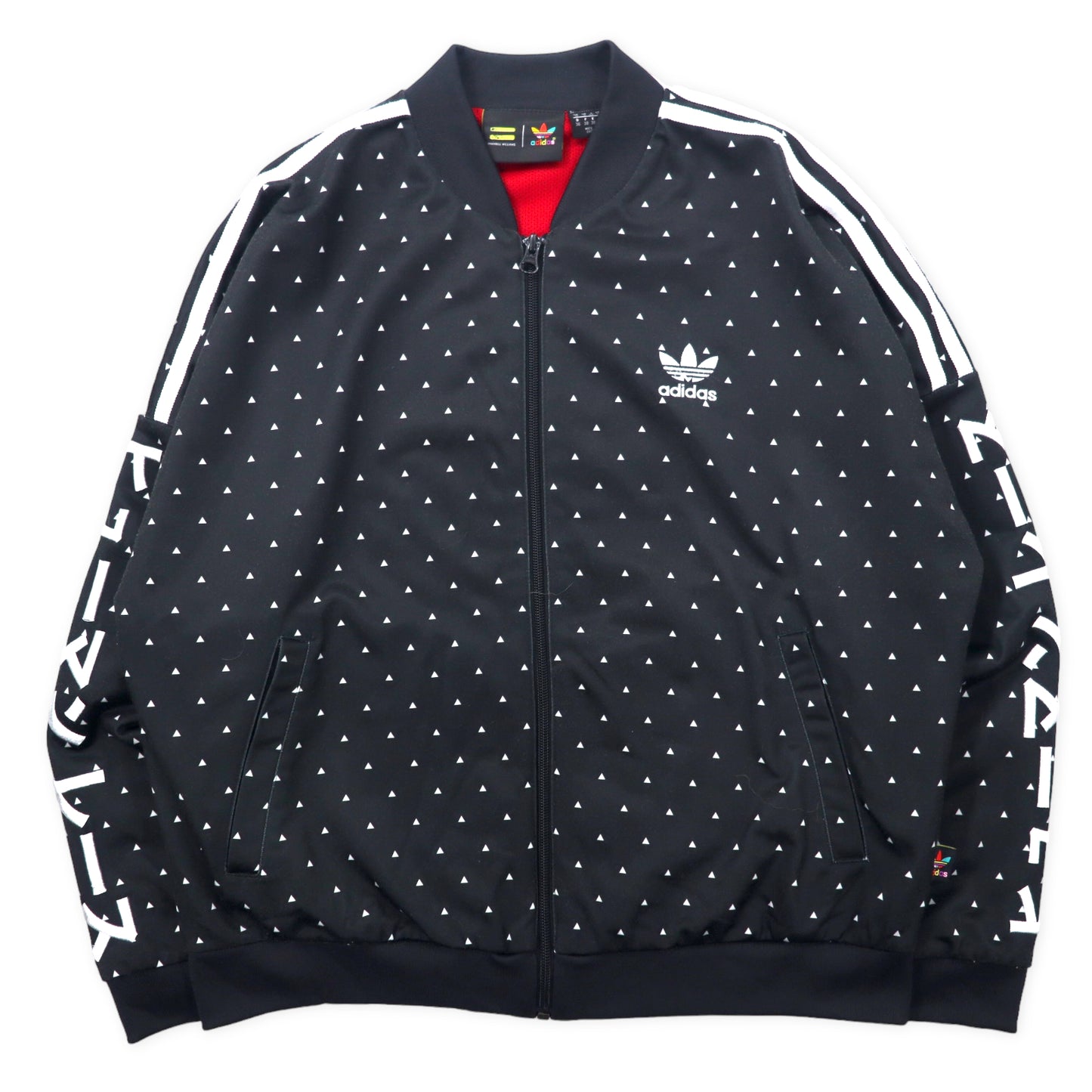 adidas Originals × PHARRELL WILLIAMS ATP型 トラックジャケット ジャージ OT ブラック 総柄 ポリエステル トレフォイルロゴ刺繍 3ストライプス Womens Oversized Track Jacket BR1843