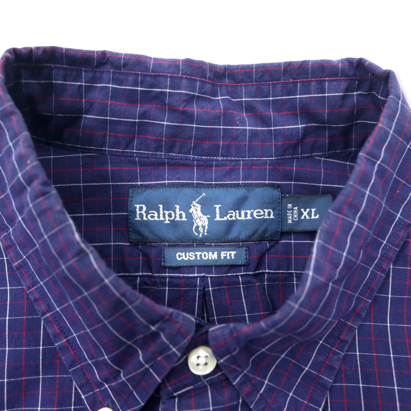 Ralph Lauren ウィンドペンチェック ボタンダウンシャツ XL ネイビー コットン CUSTOM FIT スモールポニー刺繍