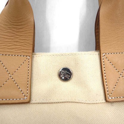 BURBERRY BLUE LABEL レザーハンドル キャンバス トートバッグ クリーム 牛革 日本製