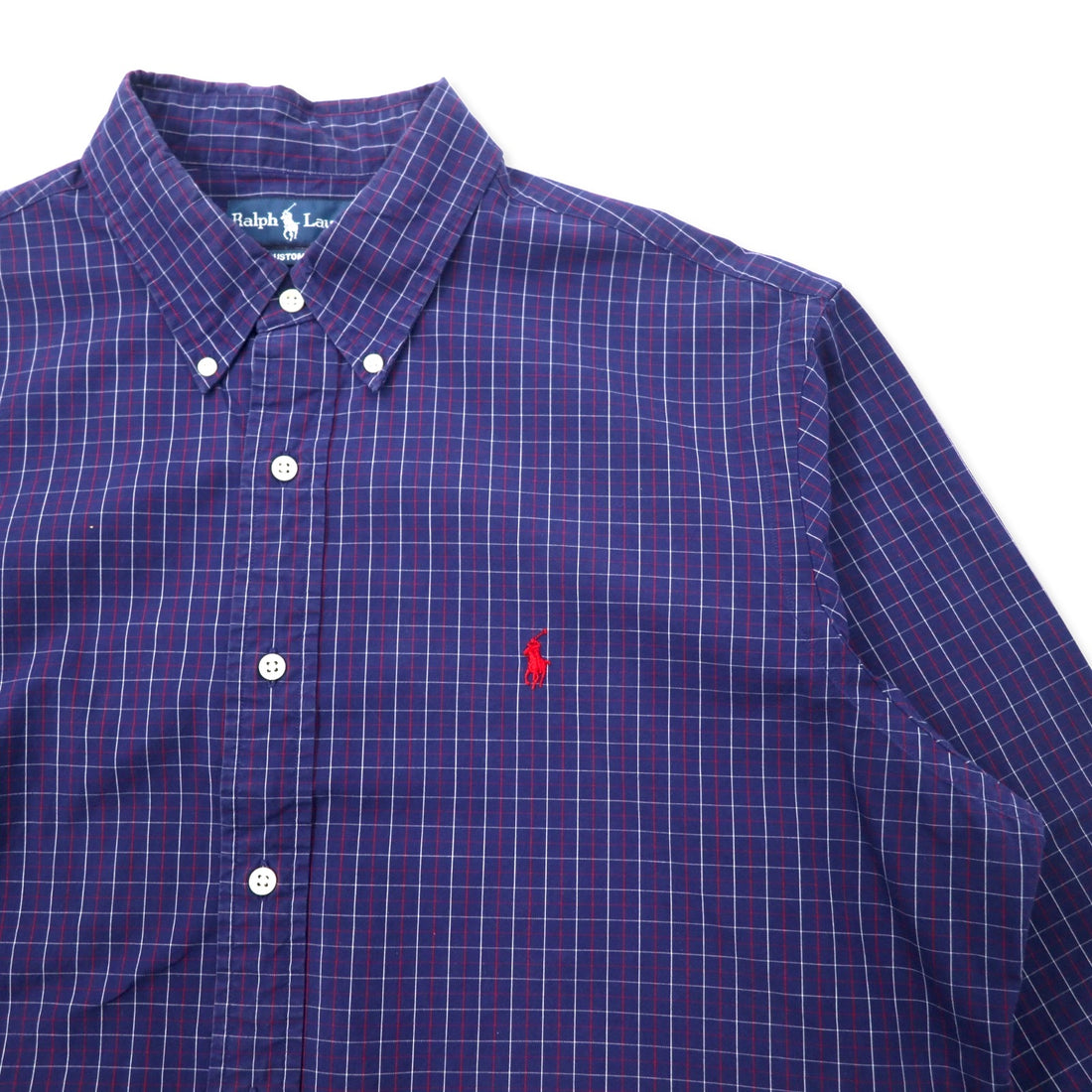 Ralph Lauren ウィンドペンチェック ボタンダウンシャツ XL ネイビー コットン CUSTOM FIT スモールポニー刺繍