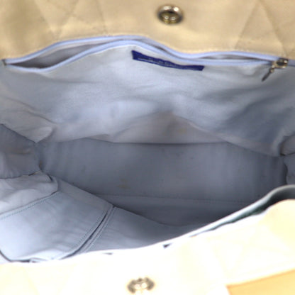 BURBERRY BLUE LABEL レザーハンドル キャンバス トートバッグ クリーム 牛革 日本製