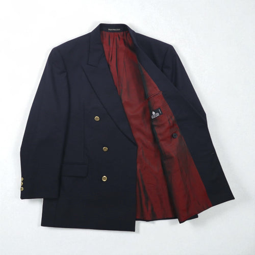 80s Canada Vintage Blazer Hyde Park Peaked Lapel Double Breasted Tailored Jacket, Size XL, Navy, with ACTWU Tag, Made in Canada