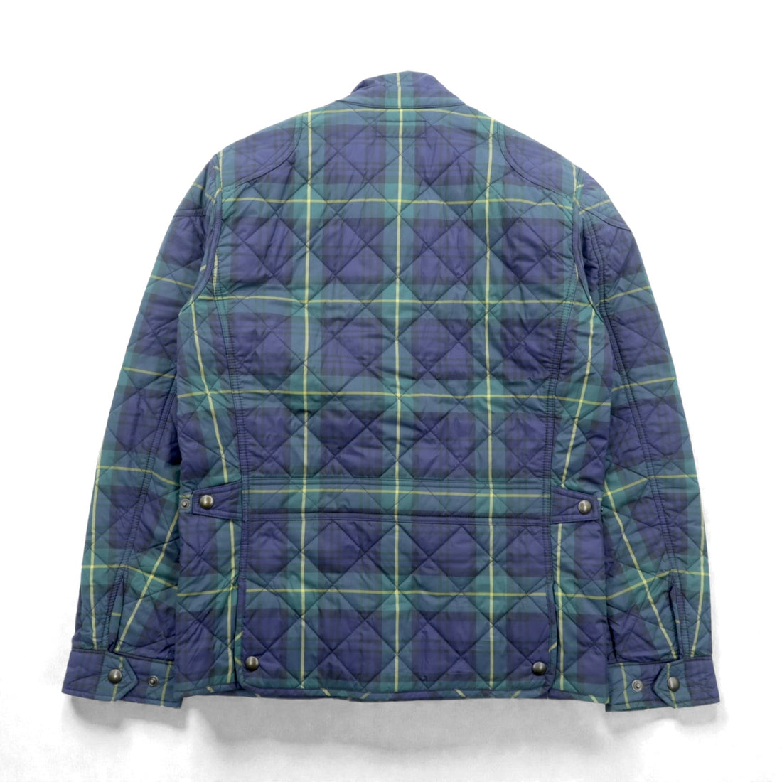 Polo Ralph Lauren Black Quilted Jacket, Medium, Green Check, Corduroy Collar, Chin Strap