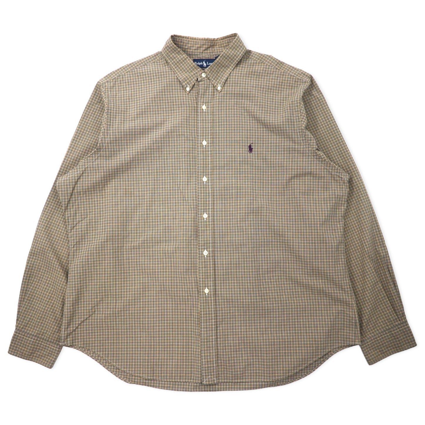 日本然リトテ-古着オンライン-Ralph Lauren ウィンドペンチェック ボタンダウンシャツ XXL カーキ コットン CLASSIC FIT スモールポニー刺繍-Ralph Lauren Windpen Checked button-down Shirts XXL Khaki Cotton CLASSIC FIT Small Pony Embroidery