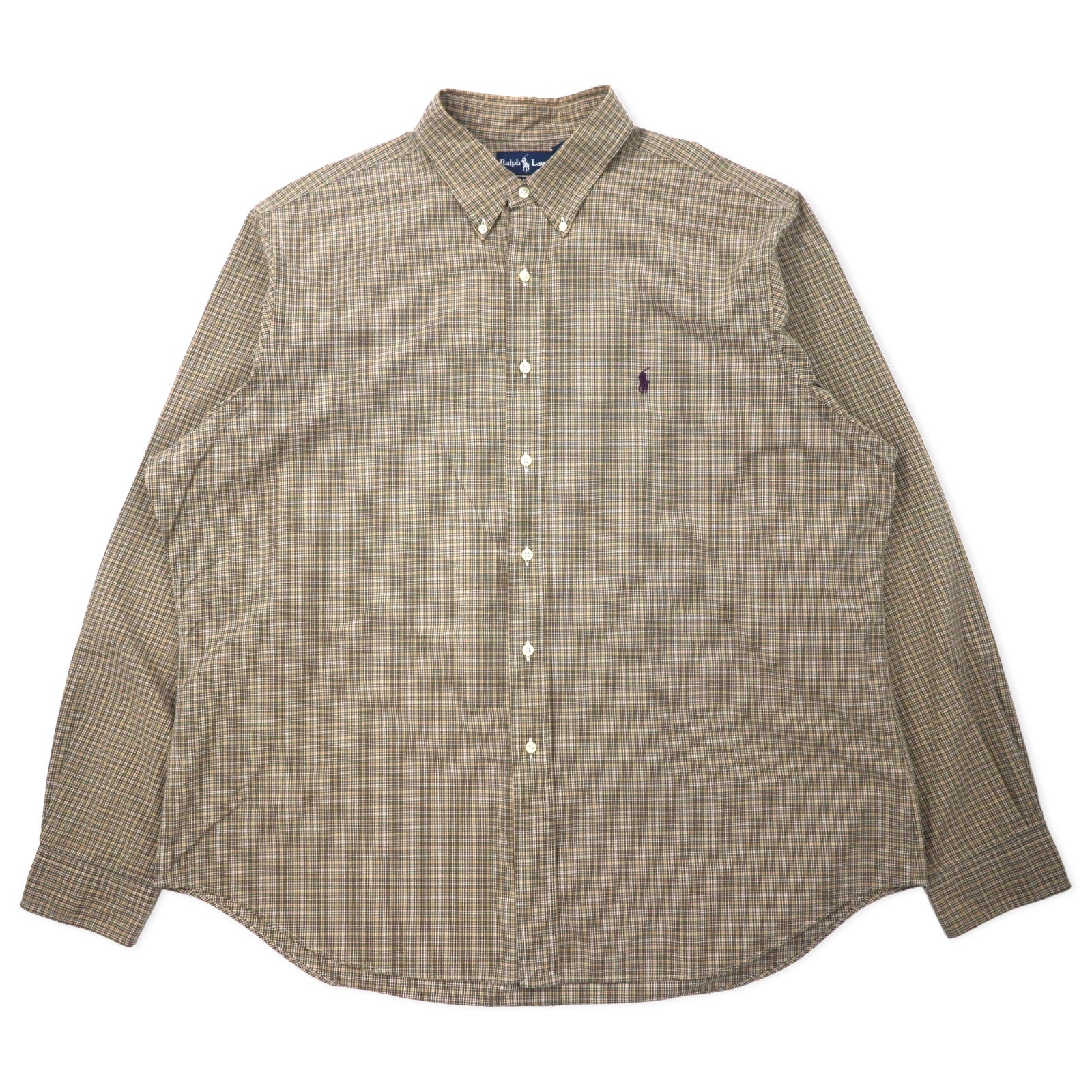 日本然リトテ-古着オンライン-Ralph Lauren ウィンドペンチェック ボタンダウンシャツ XXL カーキ コットン CLASSIC FIT スモールポニー刺繍-Ralph Lauren Windpen Checked button-down Shirts XXL Khaki Cotton CLASSIC FIT Small Pony Embroidery