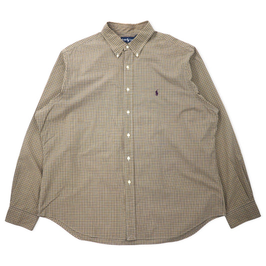 日本然リトテ-古着オンライン-Ralph Lauren ウィンドペンチェック ボタンダウンシャツ XXL カーキ コットン CLASSIC FIT スモールポニー刺繍-Ralph Lauren Windpen Checked button-down Shirts XXL Khaki Cotton CLASSIC FIT Small Pony Embroidery