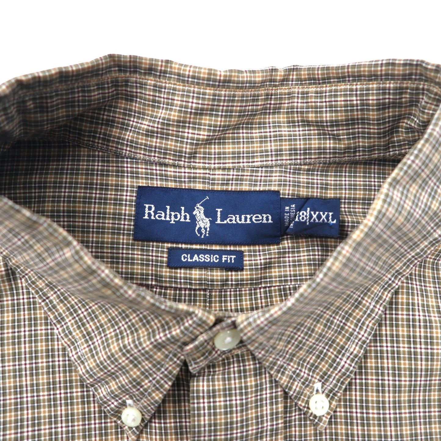 Ralph Lauren ウィンドペンチェック ボタンダウンシャツ XXL カーキ コットン CLASSIC FIT スモールポニー刺繍