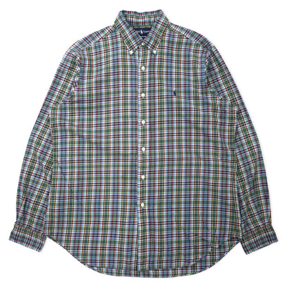 日本然リトテ-古着オンライン-Ralph Lauren ウィンドペンチェック ボタンダウンシャツ L ブルー カーキ コットン CLASSIC FIT スモールポニー刺繍-Ralph Lauren Windpen Checked button-down Shirts L Blue Khaki Cotton CLASSIC FIT Small Pony Embroidery