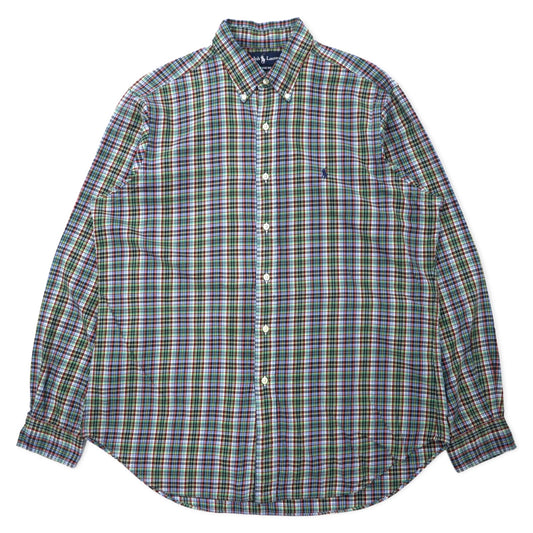 日本然リトテ-古着オンライン-Ralph Lauren ウィンドペンチェック ボタンダウンシャツ L ブルー カーキ コットン CLASSIC FIT スモールポニー刺繍-Ralph Lauren Windpen Checked button-down Shirts L Blue Khaki Cotton CLASSIC FIT Small Pony Embroidery