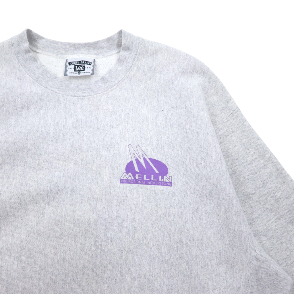 Lee CROSS GRAIN 90s USA made reverse weave REVERSE WEAVE sweatshirt 2XL grey cotton MELLIN one point