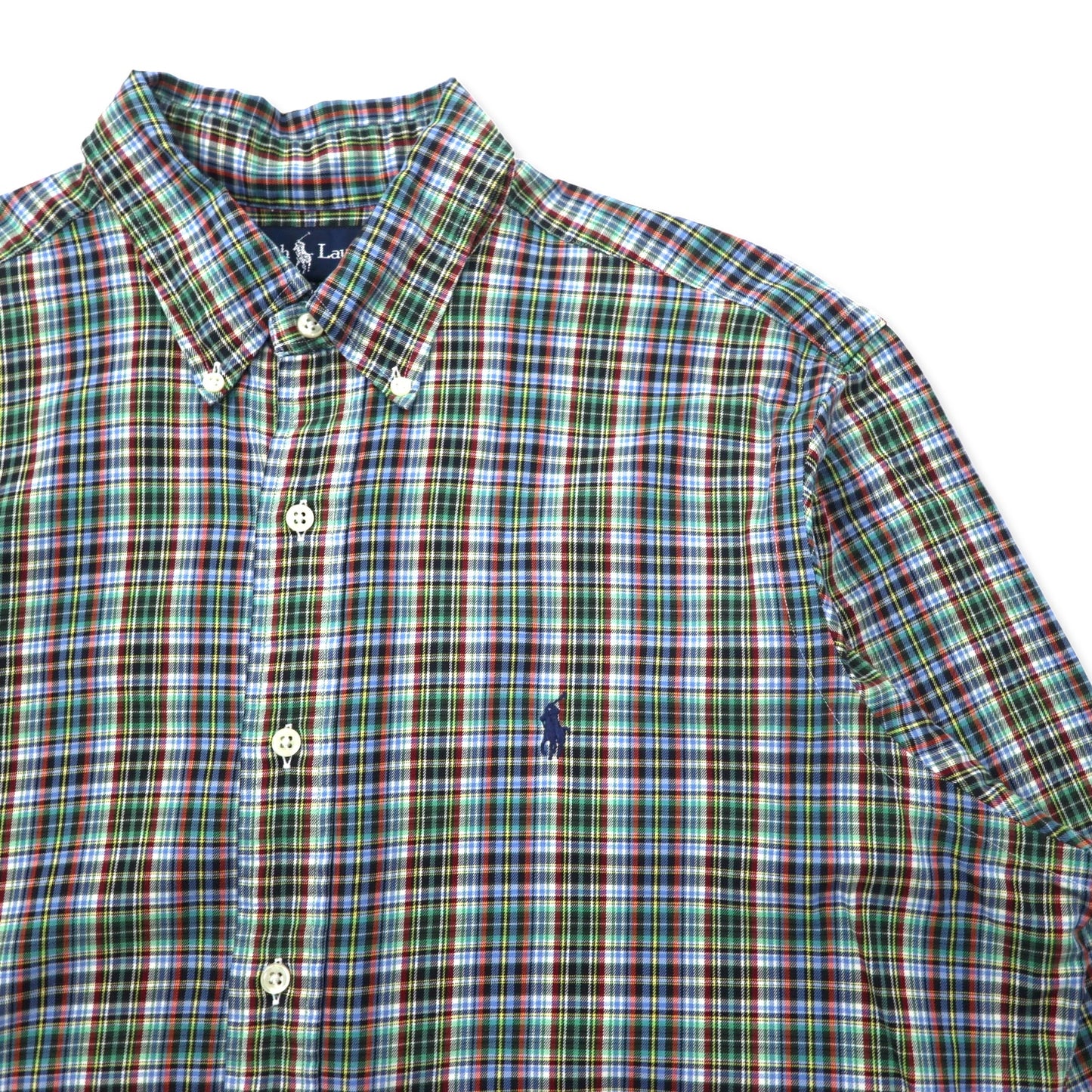 Ralph Lauren Windowpane Check Button-Down Shirt L Blue Khaki Cotton CLASSIC FIT Small Pony Embroidery