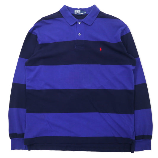 日本然リトテ-古着オンライン-Polo by Ralph Lauren ボーダー ラガーシャツ ポロシャツ XL ブルー コットン スモールポニー刺繍-Polo by Ralph Lauren Striped Rugby Shirt XL Blue Cotton Small Pony Embroidery