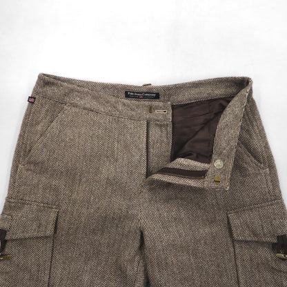 POLO JEANS COMPANY RALPH LAUREN 90年代 ワイド クロップド ツイード パンツ トラウザーズ M ブラウン ウール ヘリンボーン CITY TWEED 未使用品