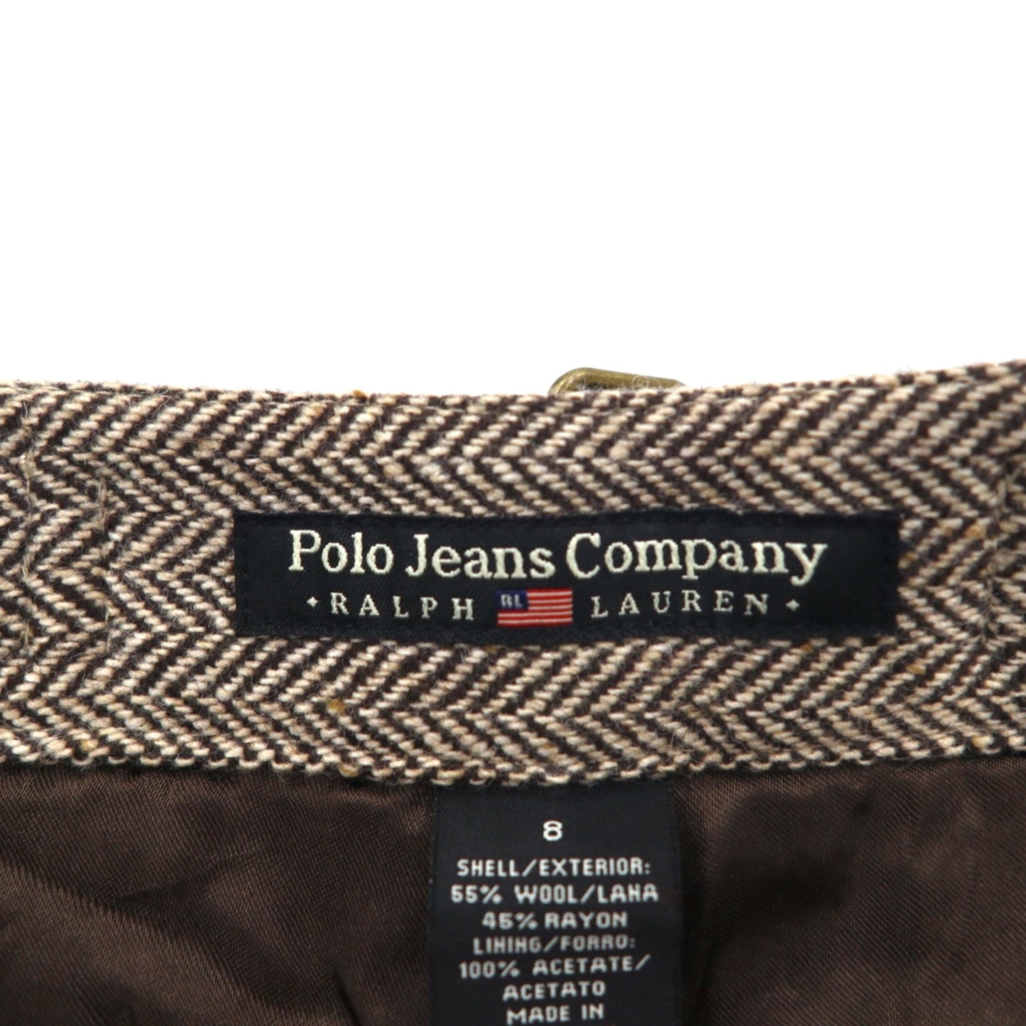 POLO JEANS COMPANY RALPH LAUREN 90年代 ワイド クロップド ツイード パンツ トラウザーズ M ブラウン ウール ヘリンボーン CITY TWEED 未使用品