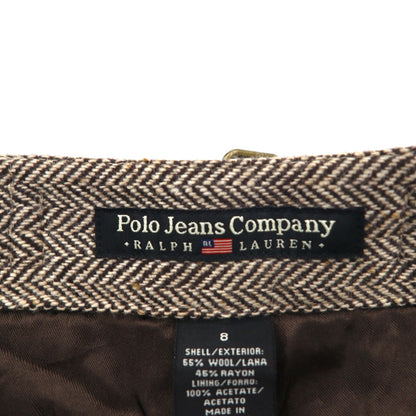 POLO JEANS COMPANY RALPH LAUREN 90年代 ワイド クロップド ツイード パンツ トラウザーズ M ブラウン ウール ヘリンボーン CITY TWEED 未使用品