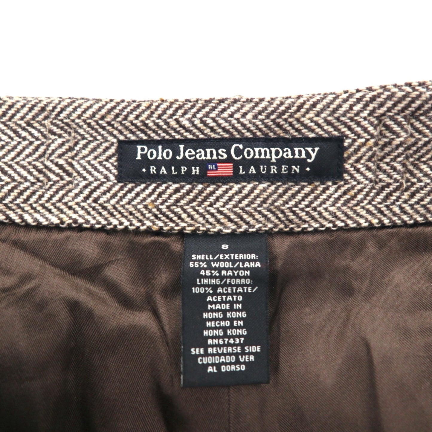 POLO JEANS COMPANY RALPH LAUREN 90年代 ワイド クロップド ツイード パンツ トラウザーズ M ブラウン ウール ヘリンボーン CITY TWEED 未使用品