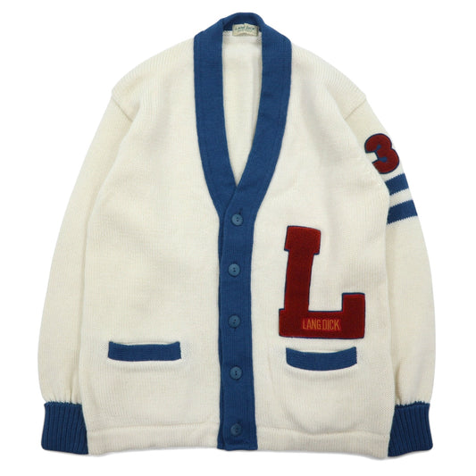 日本然リトテ-古着オンライン-90年代 LANG DICK レタード カーディガン L クリーム ウール ワッペン 日本製-90's LANG DICK Lettered Cardigan L Cream Wool Patch Japan Made