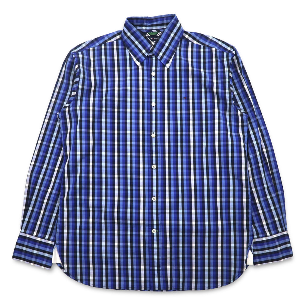 TOMMY HILFIGER ボタンダウンシャツ M ブルー チェック コットン ビッグサイズ