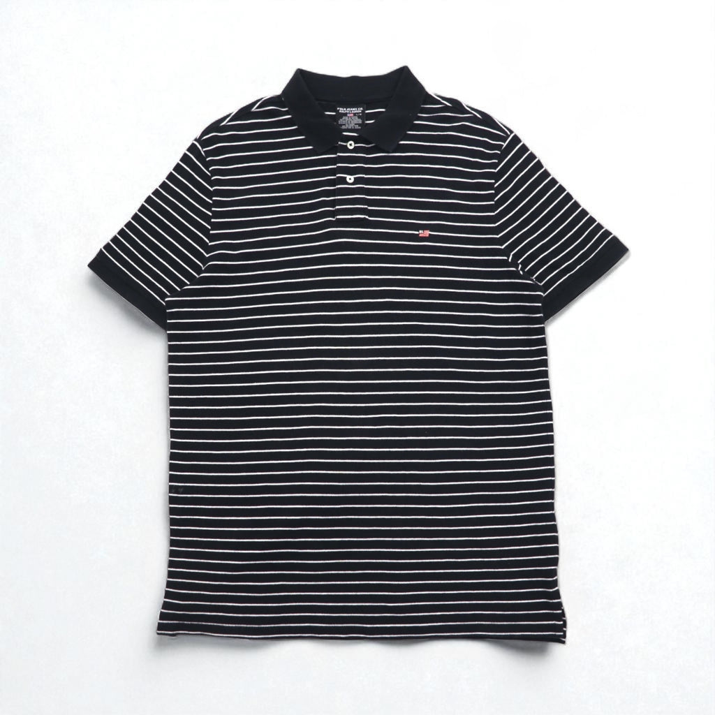 POLO JEANS CO. RALPH LAUREN 90s Striped Polo Shirt L Black One Point Logo Embroidery