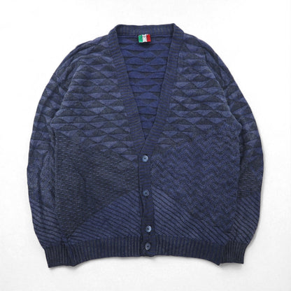 90s Italy Vintage Cardigan COLORE 90s Jacquard 3D Knit Cardigan XL Navy
