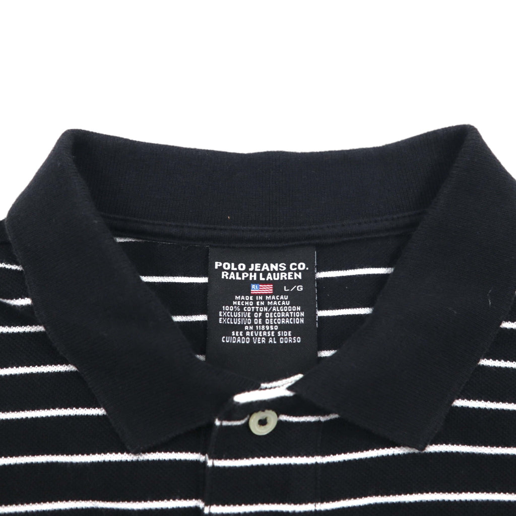 POLO JEANS CO. RALPH LAUREN 90s Striped Polo Shirt L Black One Point Logo Embroidery