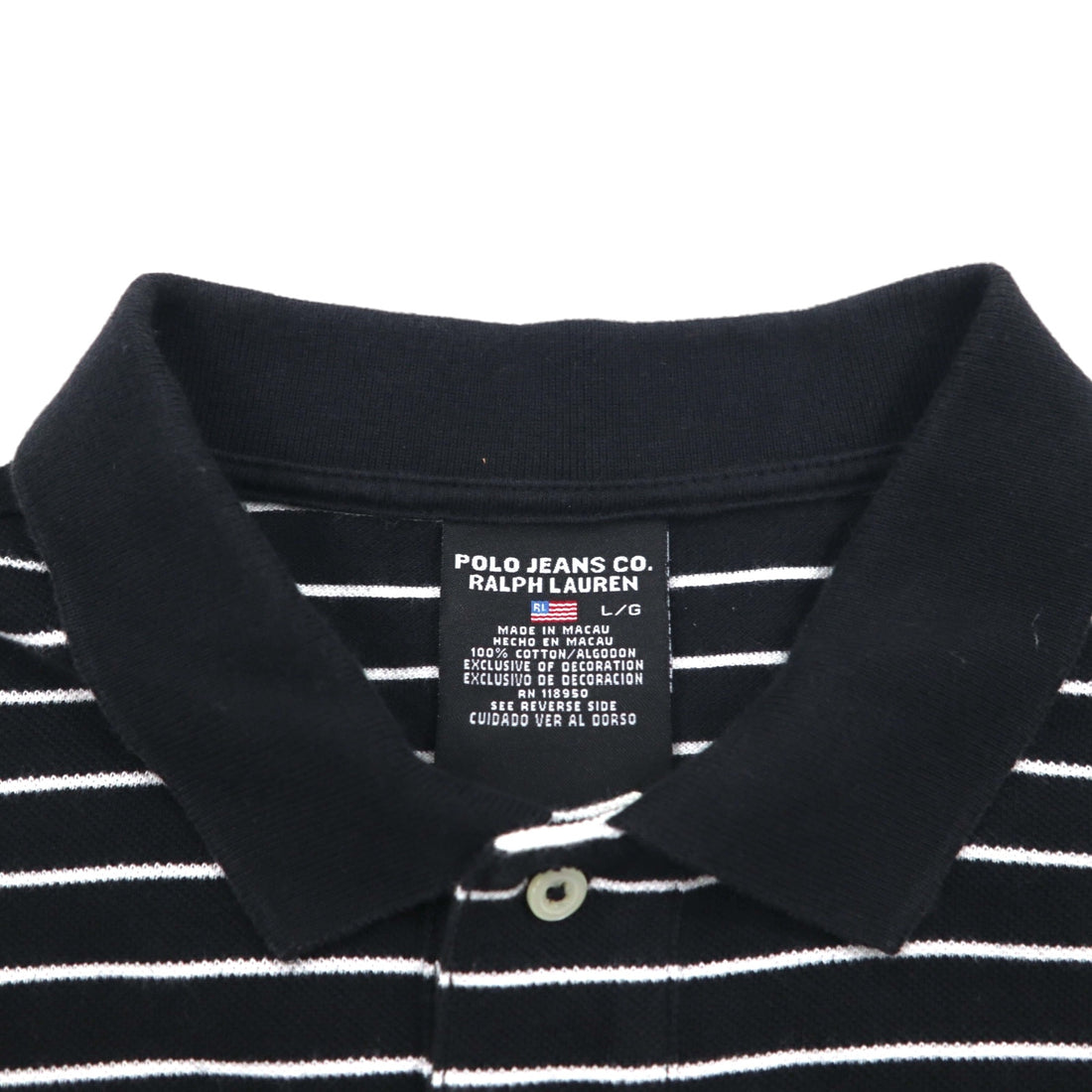 POLO JEANS CO. RALPH LAUREN 90s Striped Polo Shirt L Black One Point Logo Embroidery
