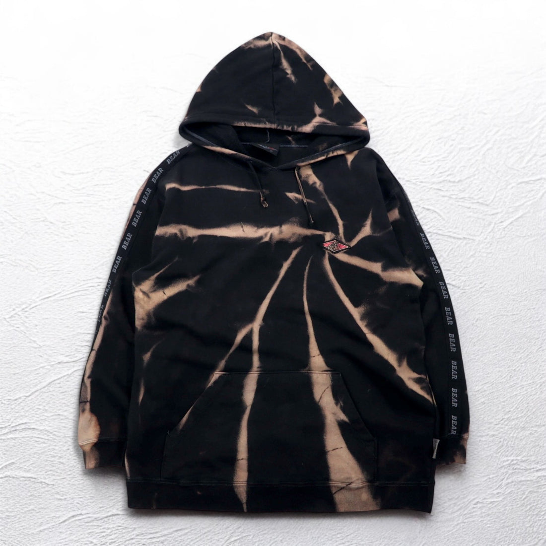 BEAR USA 90s Tie-dye Pullover Hoodie L Black Cotton Bleached