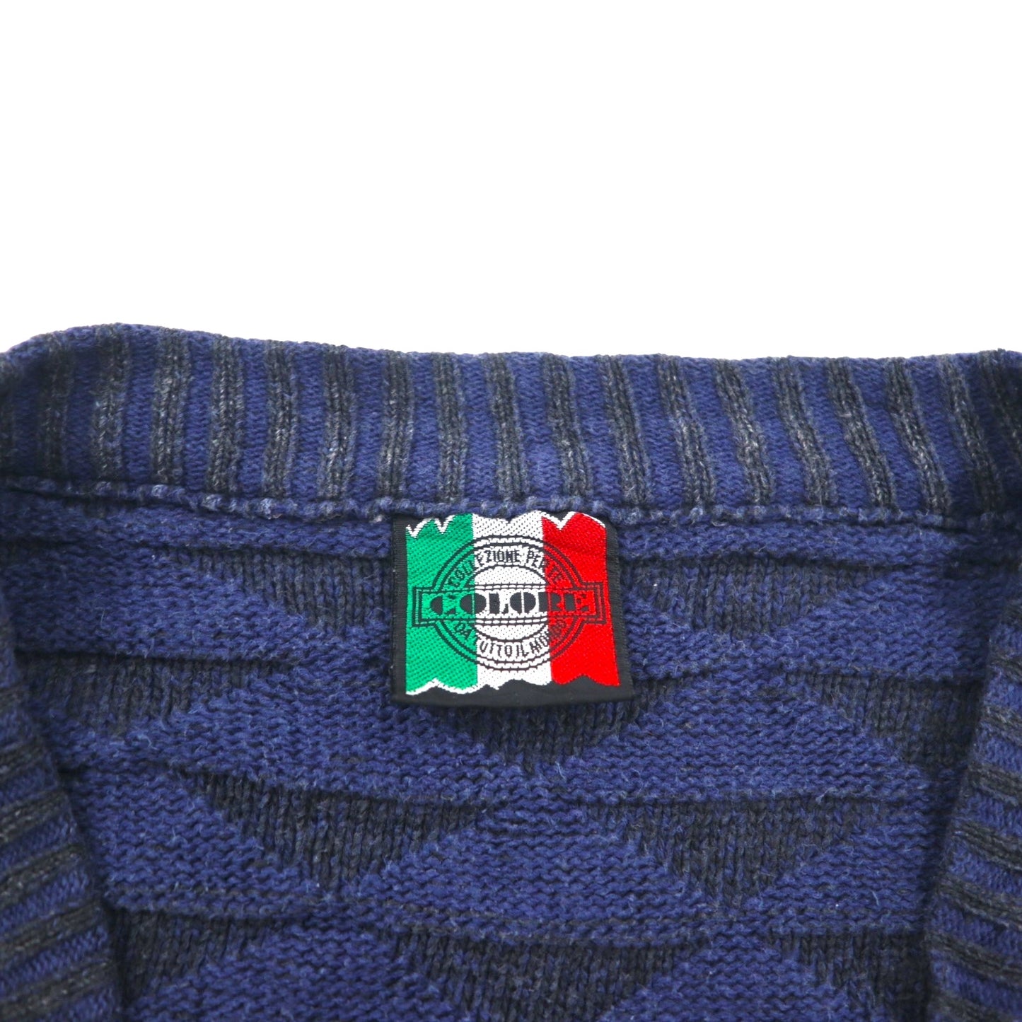 90s Italy Vintage Cardigan COLORE 90s Jacquard 3D Knit Cardigan XL Navy