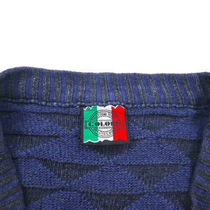 90s Italy Vintage Cardigan COLORE 90s Jacquard 3D Knit Cardigan XL Navy