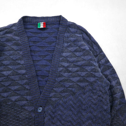 90s Italy Vintage Cardigan COLORE 90s Jacquard 3D Knit Cardigan XL Navy