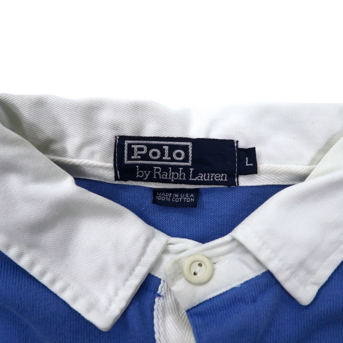 Polo by Ralph Lauren USA made striped rugby shirt L size blue yellow cotton small pony embroidery