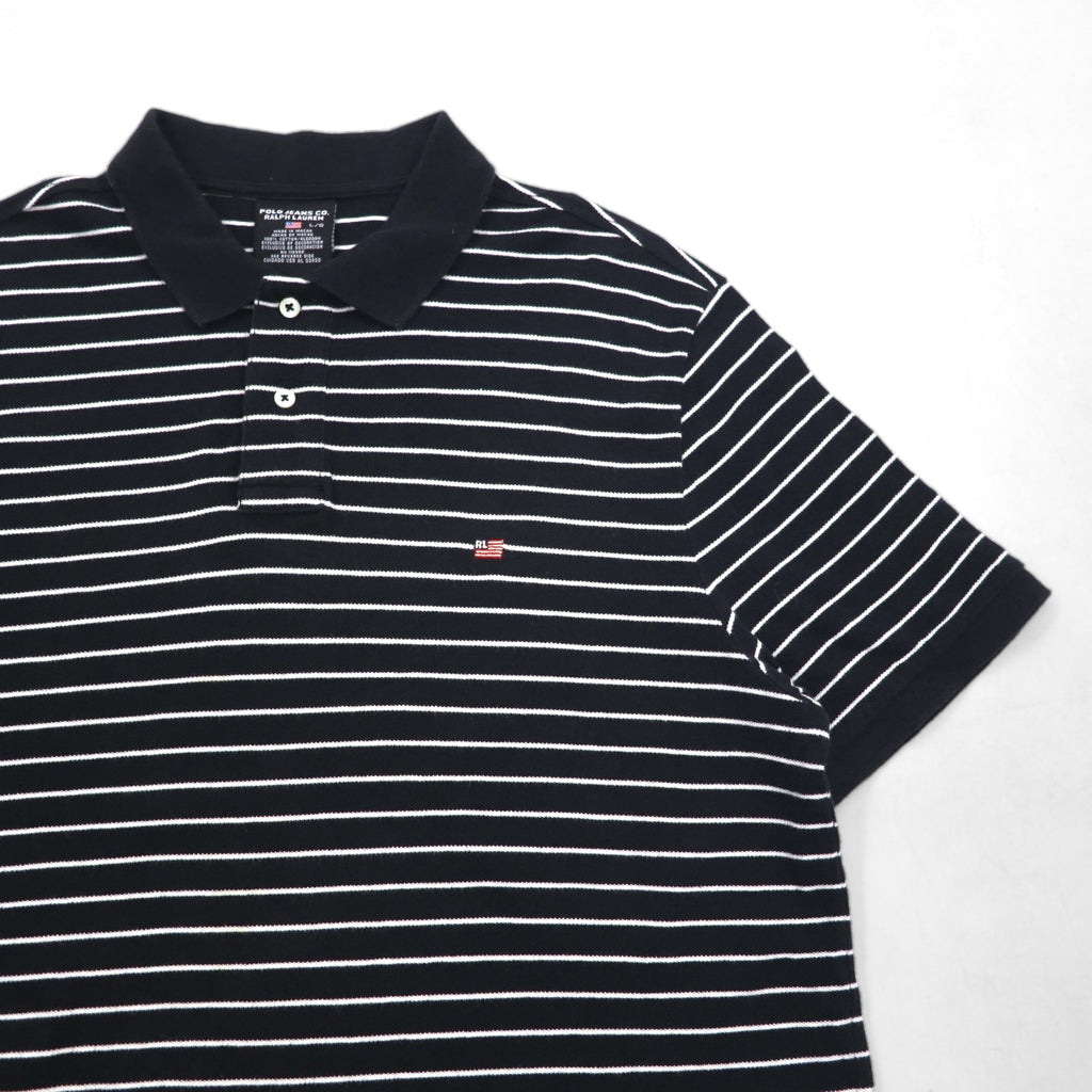 POLO JEANS CO. RALPH LAUREN 90s Striped Polo Shirt L Black One Point Logo Embroidery