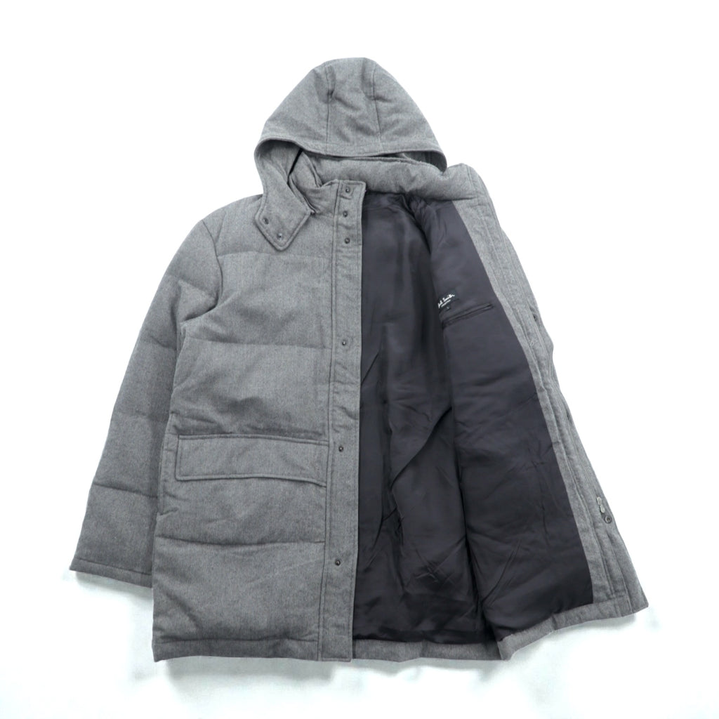 Paul Smith COLLECTION 日本製 ウール ダウンジャケット L グレー ヘリンボーン フード着脱