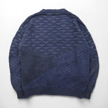 90s Italy Vintage Cardigan COLORE 90s Jacquard 3D Knit Cardigan XL Navy