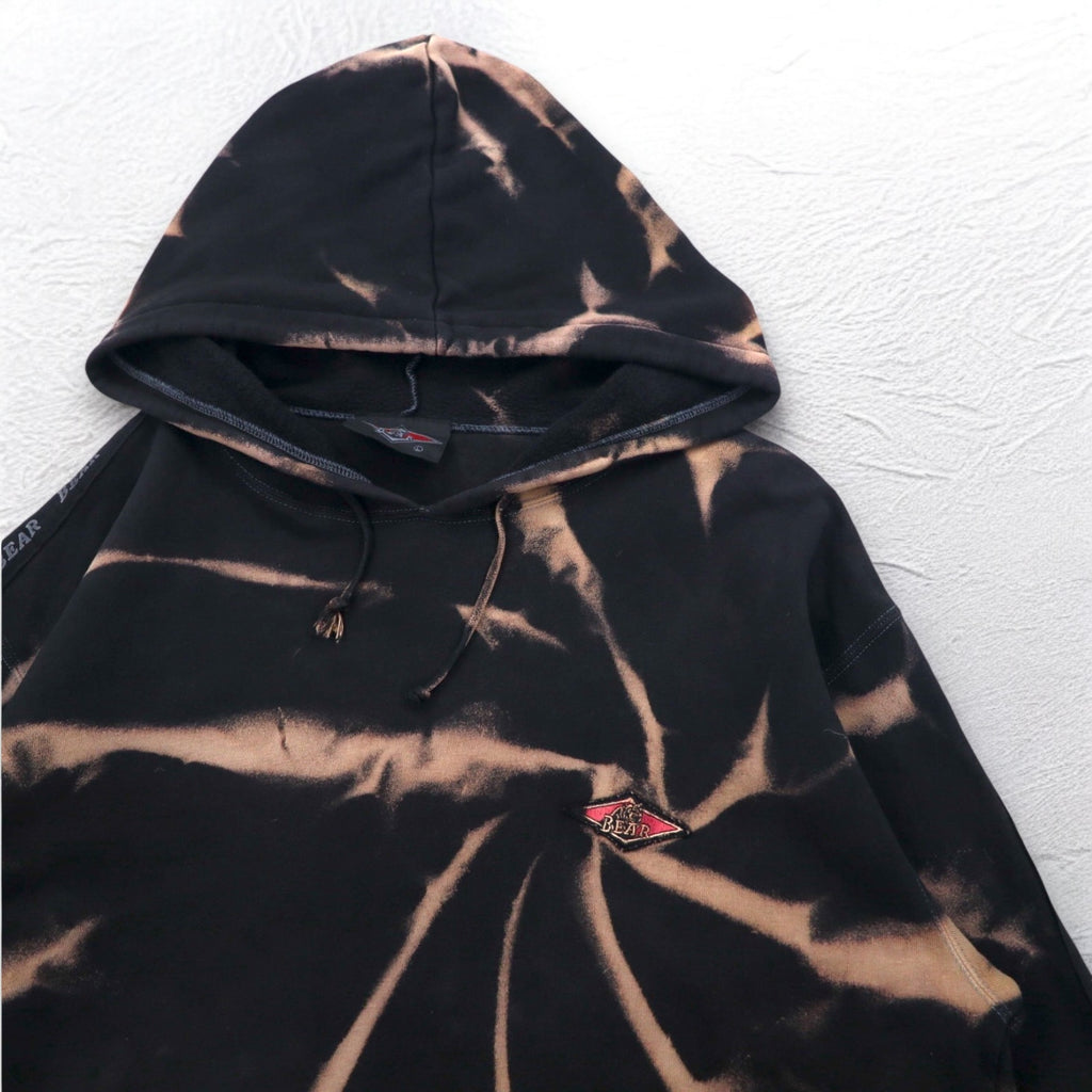 BEAR USA 90s Tie-dye Pullover Hoodie L Black Cotton Bleached