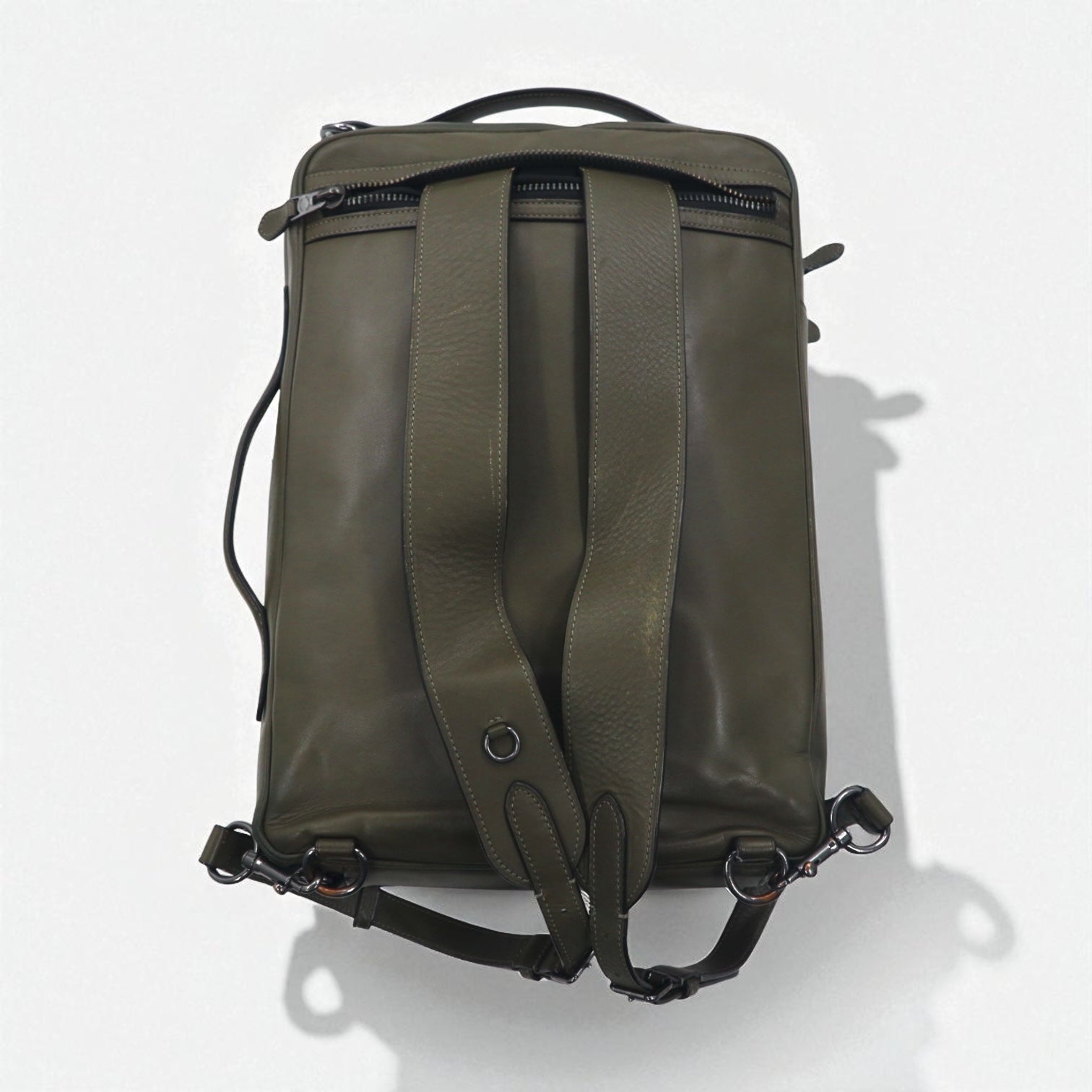 COACH Graham Convertible 3WAY Backpack Briefcase Khaki Smooth Calf Leather C6877