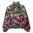 adidas 90年代 リバーシブル パデット ナイロンジャケット ウィンドブレーカー O マルチカラー ホワイト 総柄 ポリエステル 中綿 トレフォイルロゴ バックプリント 銀タグ ビッグサイズ