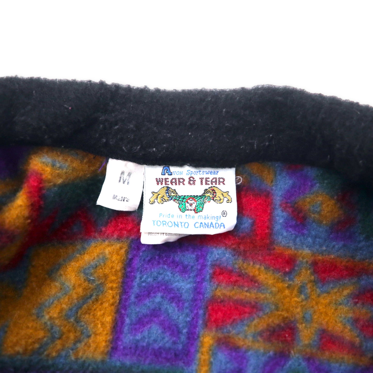 AVON Sportswear Made in Canada 80's Half Zip Fleece Jacket All Over Pattern M Multicolor Polyester Geometric Pattern Big Size