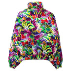 adidas 90年代 リバーシブル パデット ナイロンジャケット ウィンドブレーカー O マルチカラー ホワイト 総柄 ポリエステル 中綿 トレフォイルロゴ バックプリント 銀タグ ビッグサイズ